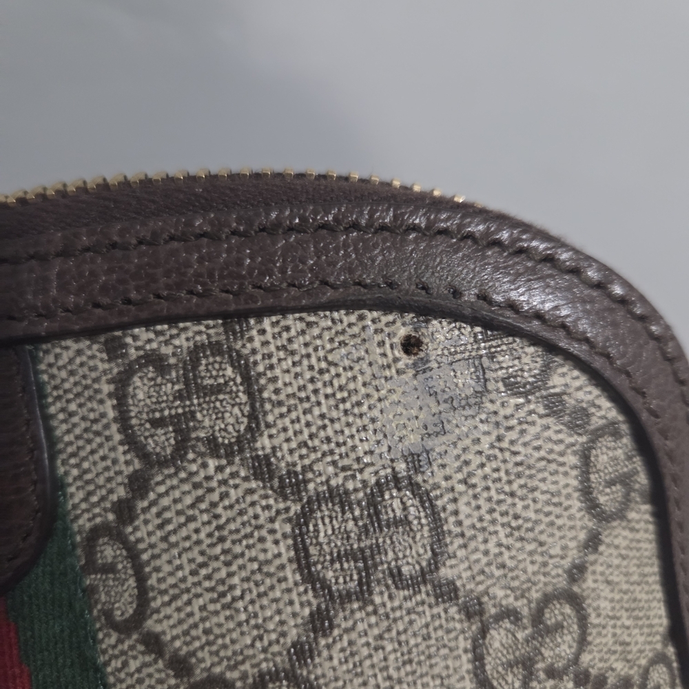Gucci Ophidia GG Canvas Cosmetic Pouch in Beige/Brown with Green-Red Web - Picture 7 of 10